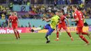 Casemiro dává gól v zápase MS 2022 Brazílie - Švýcarsko