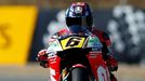 Honda MotoGP rider Stefan Bradl of Germany performs a wheelie during the third free practice session of the Spanish Grand Prix in Jerez de la Frontera, southern Spain, Ma