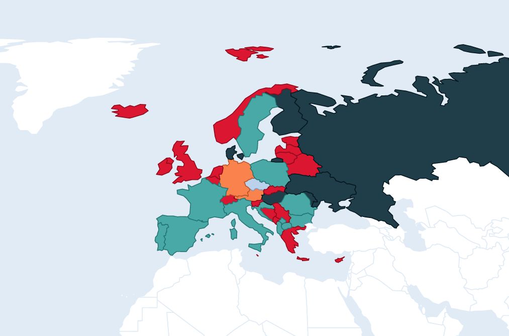 Mapa - podmínky zemí pro vstup