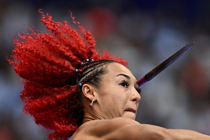 Paris 2024 Olympics - Athletics - Women's Heptathlon Javelin Throw - Gp A - Stade de France, Saint-Denis, France - August 09, 2024.  Taliyah Brooks of United States in ac