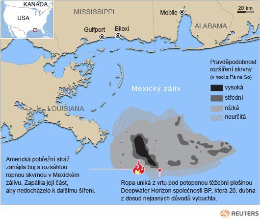 Šíření ropné skrvny v Mexickém zálivu