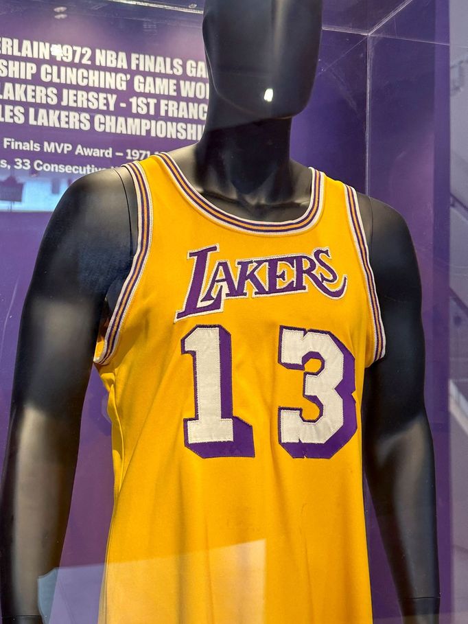 View of Wilt Chamberlain's game-worn 1972 NBA Finals "championship clinching" jersey in Los Angeles, California, U.S., August 1, 2023. Sotheby's estimates to sell in exce