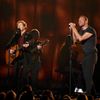 Beck and Chris Martin perform during the 57th annual Grammy Awards in Los Angeles