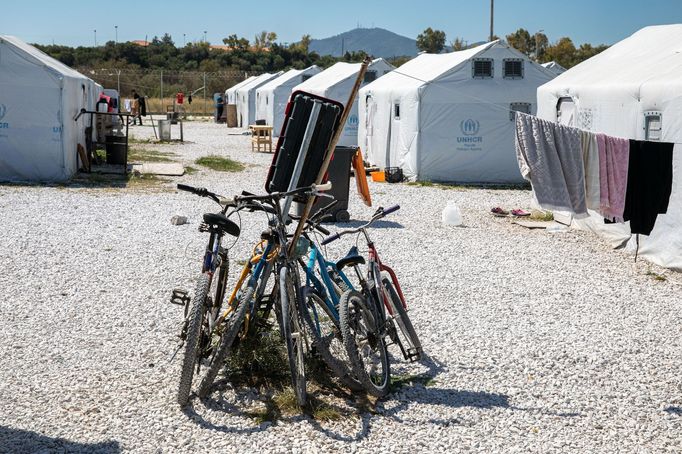 Uprchlický tábor Kara Tepe na ostrově Lesbos v Řecku.