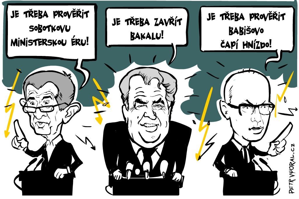 Zeman Sobotka Babiš kresba