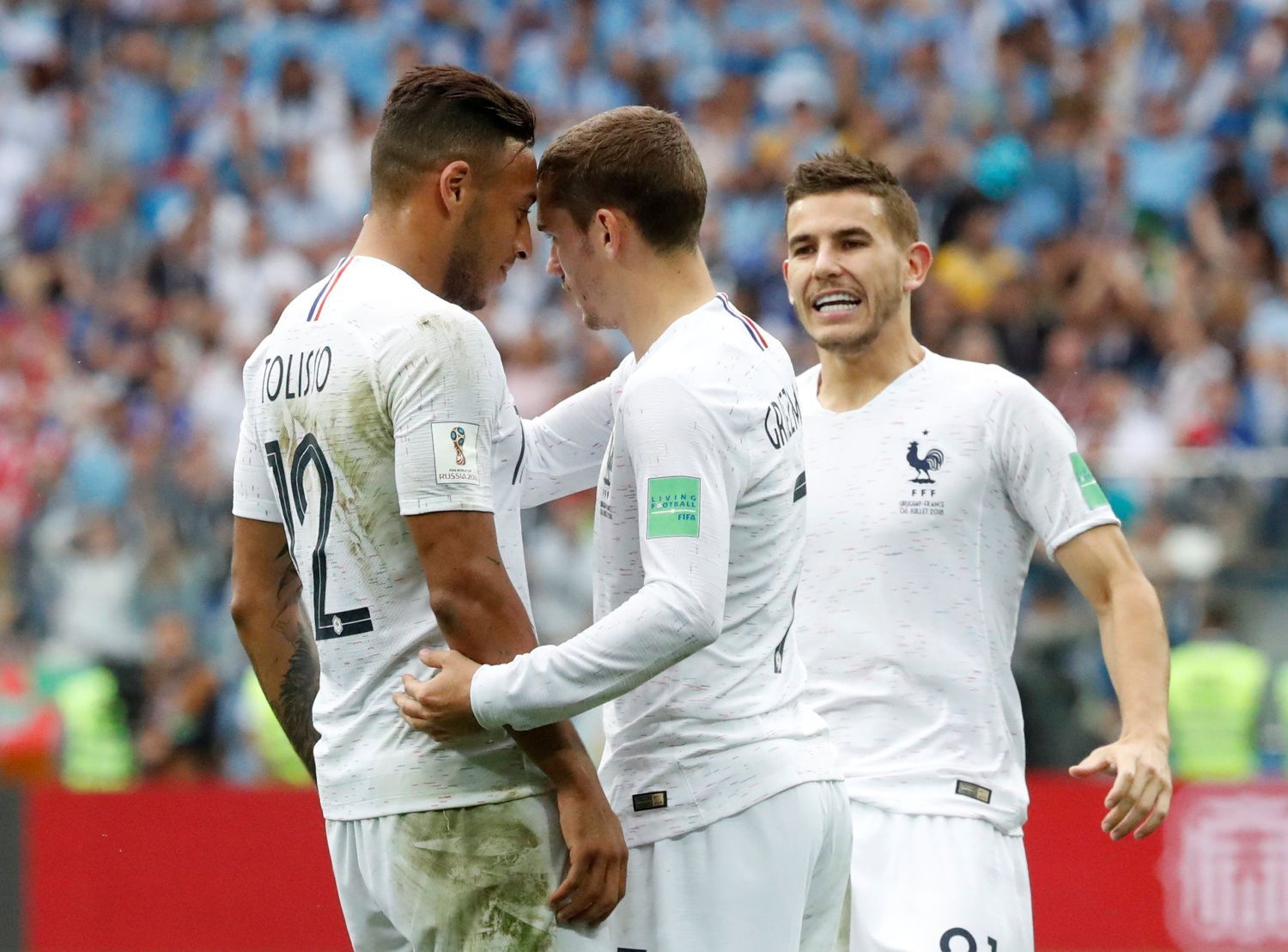Antoine Griezmann slaví gól v zápase Uruguay -- Francie na MS 2018