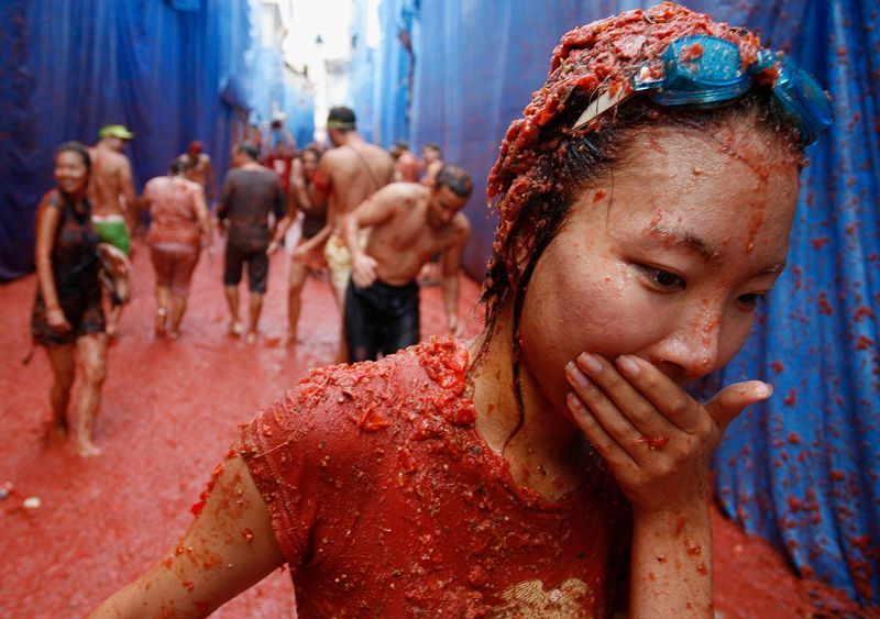 Rajčatová bitva Tomatina ve Španělsku