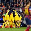 Hráči Atletica Madrid slaví gól do sítě Barcelony ve čtvrtfinále Ligy mistrů