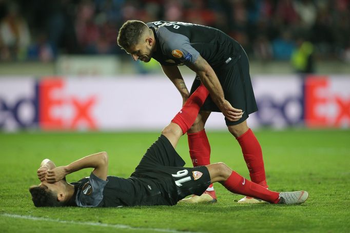 Jesus Navas v odvetě osmifinále Evropské ligy Slavia Praha - FC Sevilla