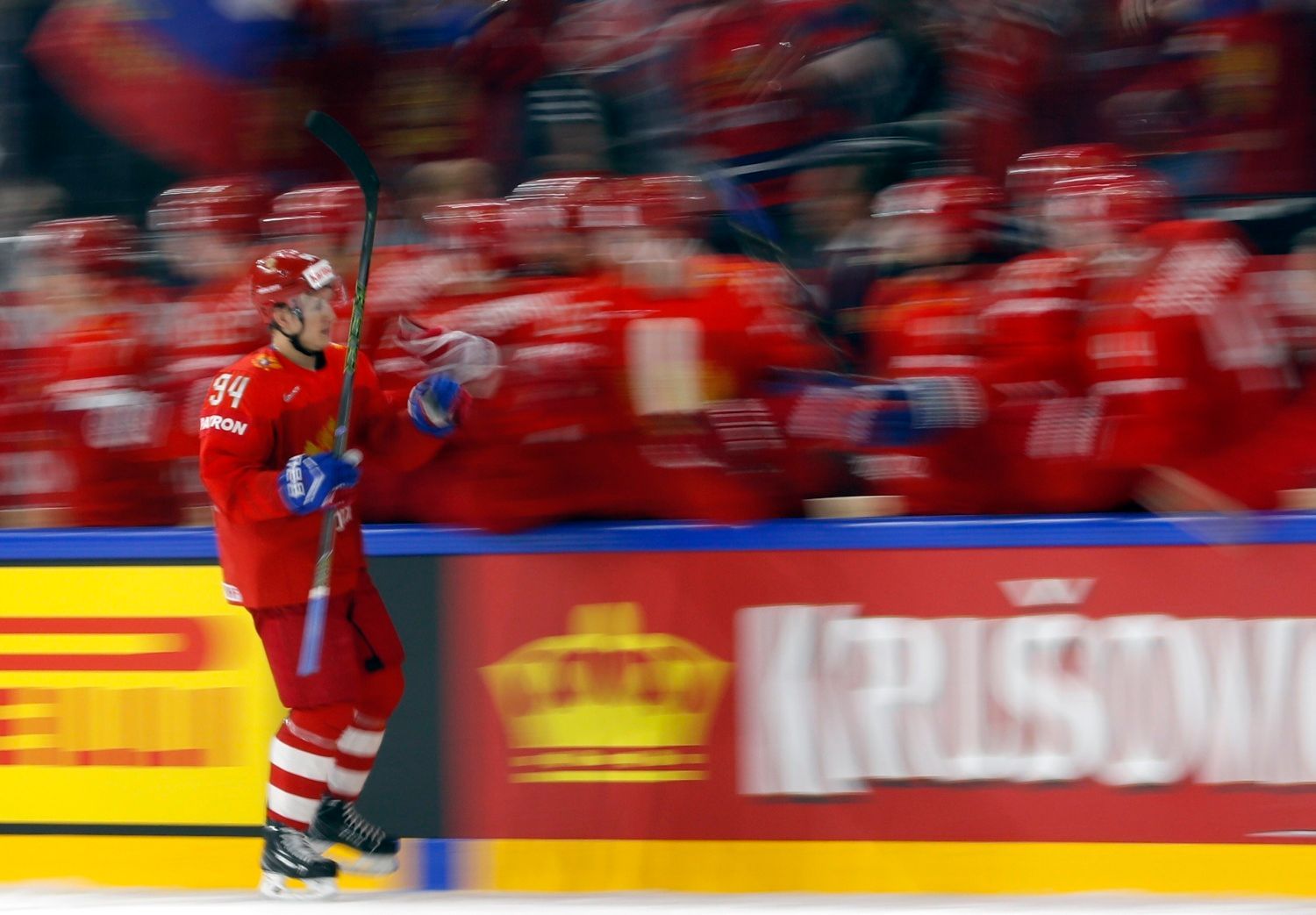 MS 2018, Rusko--Kanada: Alexander Barabanov slaví vyrovnávací gól na 2:2