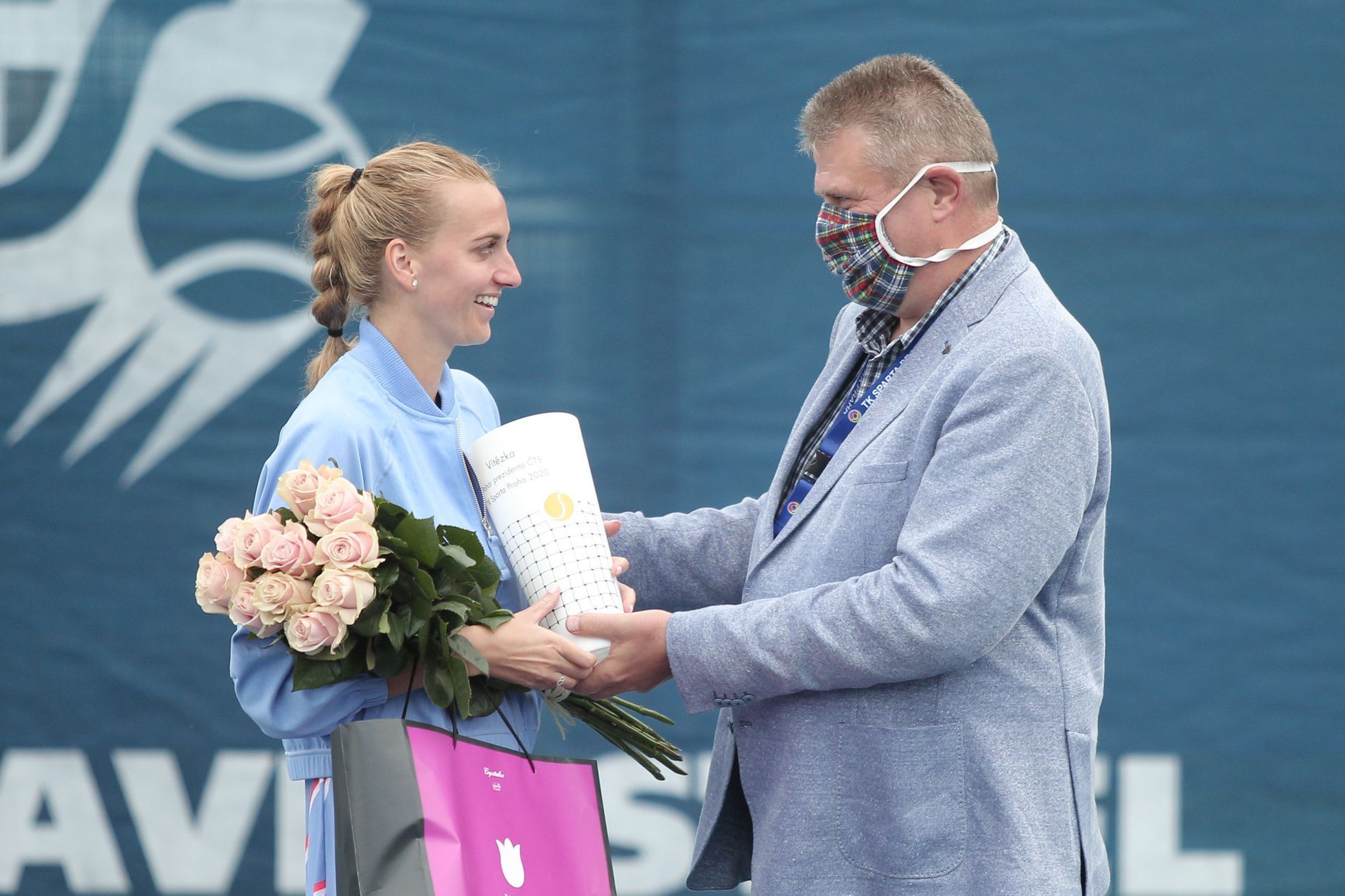 Vítězná Petra Kvitová a Ivo Kaderka na turnaji O pohár prezidenta ČTS v Praze (2020)