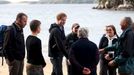 Britain's Prince Harry and Department on Conservation manager Brent heaven meet with Ulva Island Trustees and the Hunter family at Sydney Cove on Ulva Island off the coas