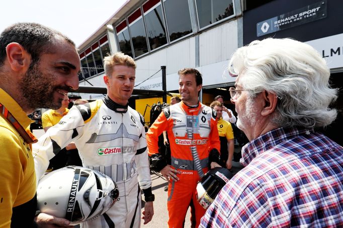 F1, VC Monaka 2017: Nico Hülkenberg, Jolyon Palmer a režisér George Lucas