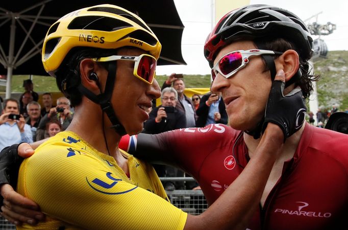 Cycling - Tour de France - The 59.5-km Stage 20 from Albertville to Val Thorens - July 27, 2019 - Team INEOS riders Egan Bernal of Colombia and Geraint Thomas of Britain