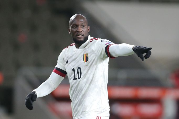 Romelu Lukaku v zápase kvalifikace MS 2022 Česko - Belgie