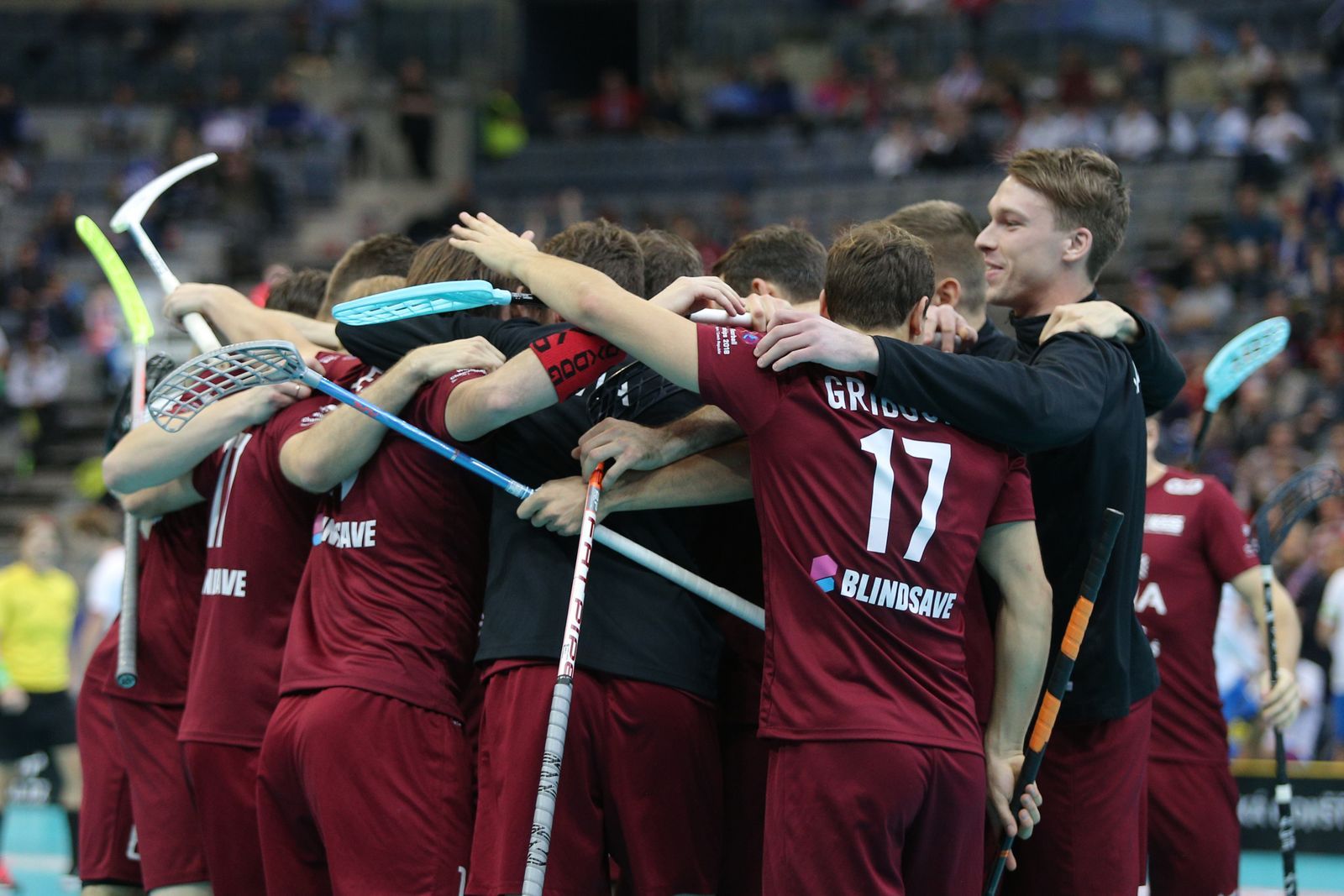 Lotyši slaví po zápase MS 2018 Česko - Lotyšsko.