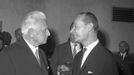 Nově zvolený prezident Ludvík Svoboda a první tajemník ÚV KSČ Alexander Dubček při slavnostním přípitku, 30. března 1968.