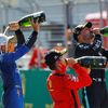 Lando Norris, Charles Leclerc  a Valtteri Bottas v cíli GP Rakouska F1 2020