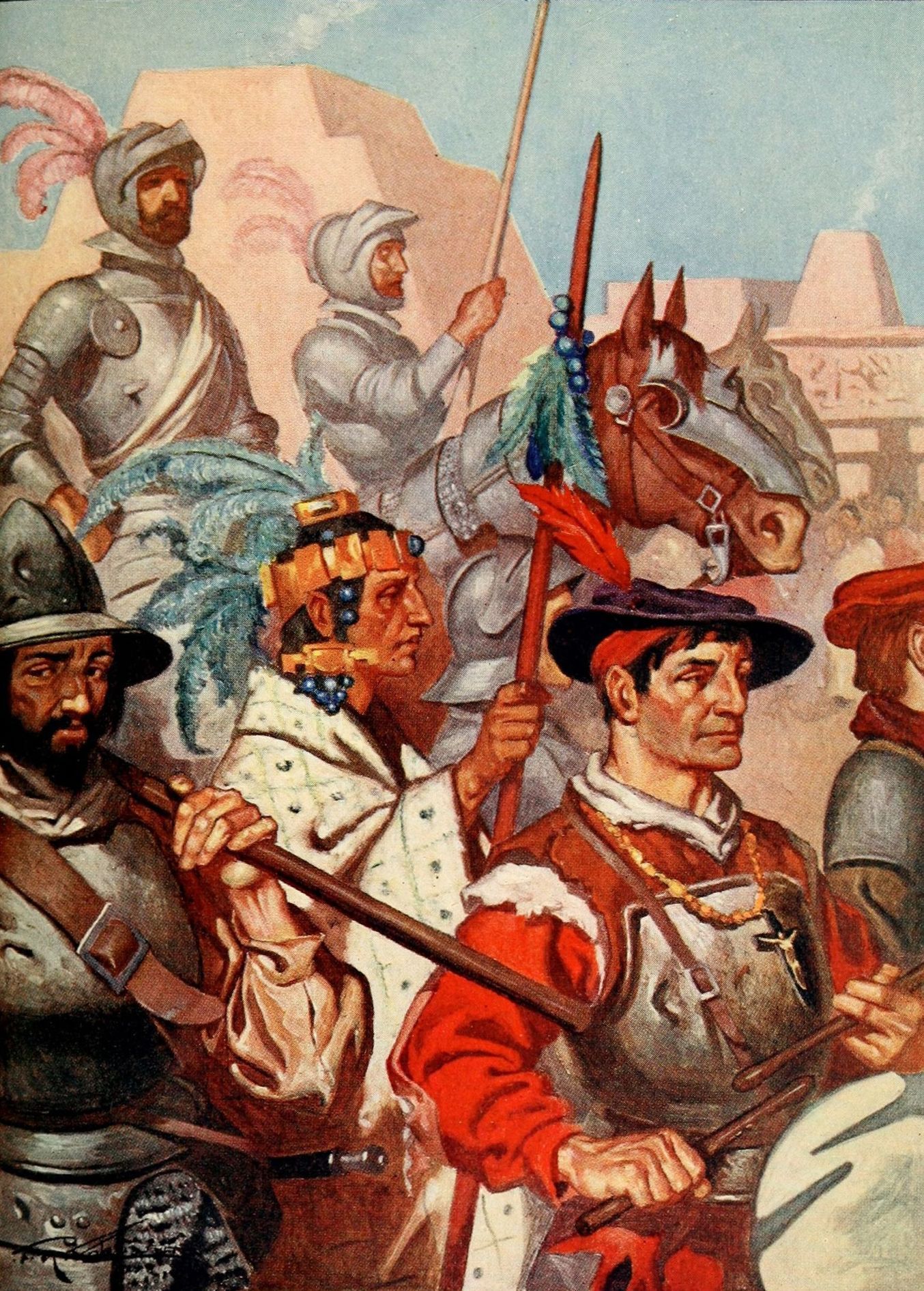 Konkvistadoři přijíždějí do Tenochtitlánu