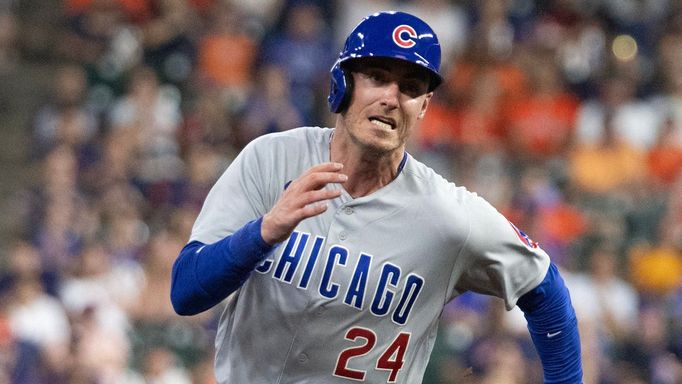 May 15, 2023; Houston, Texas, USA; Chicago Cubs center fielder Cody Bellinger (24) runs from second base to third base against the Chicago Cubs in the fourth inning at Mi