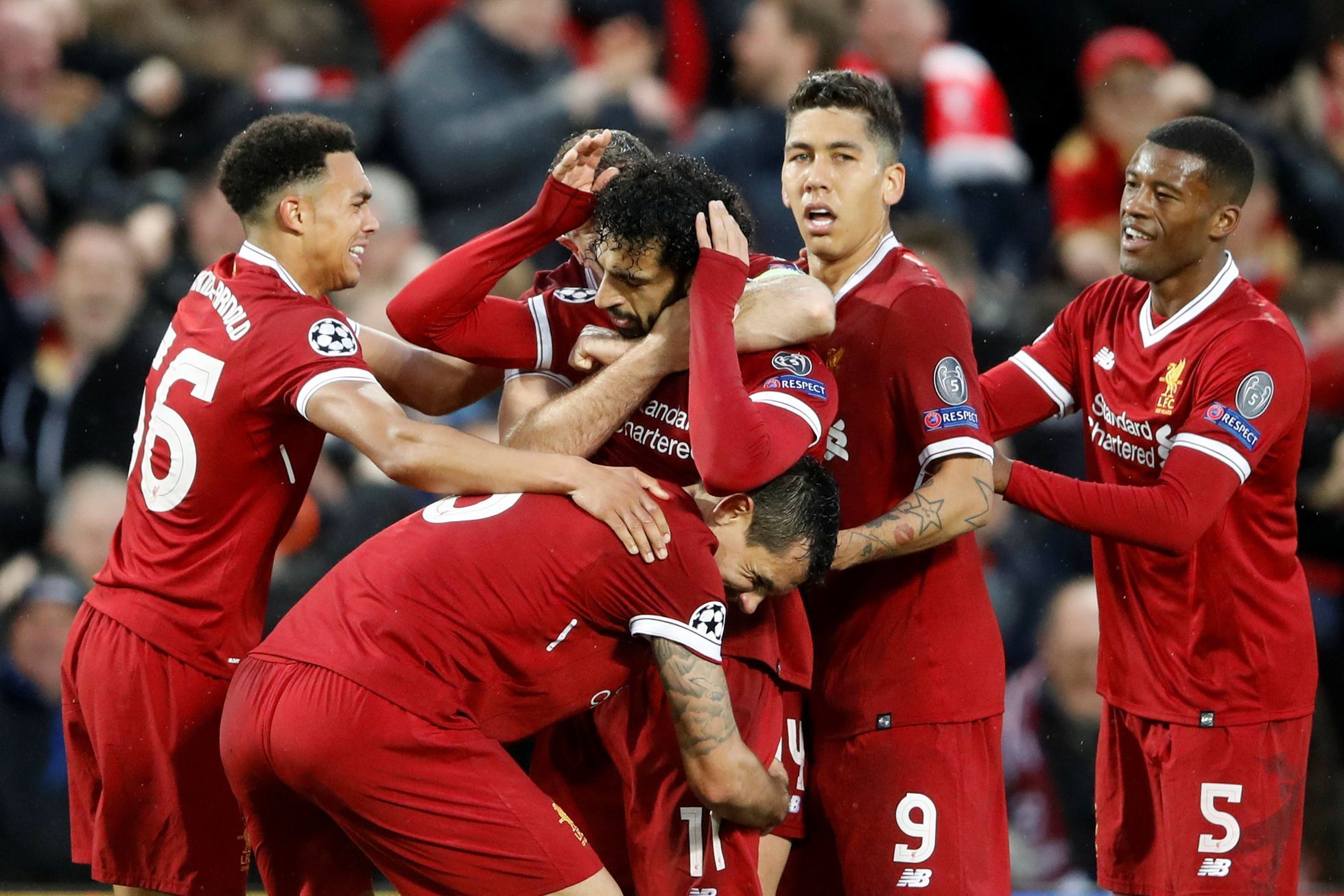 fotbal, Liga mistrů 2017/2018, Liverpool - AS Řím, radost Liverpoolu