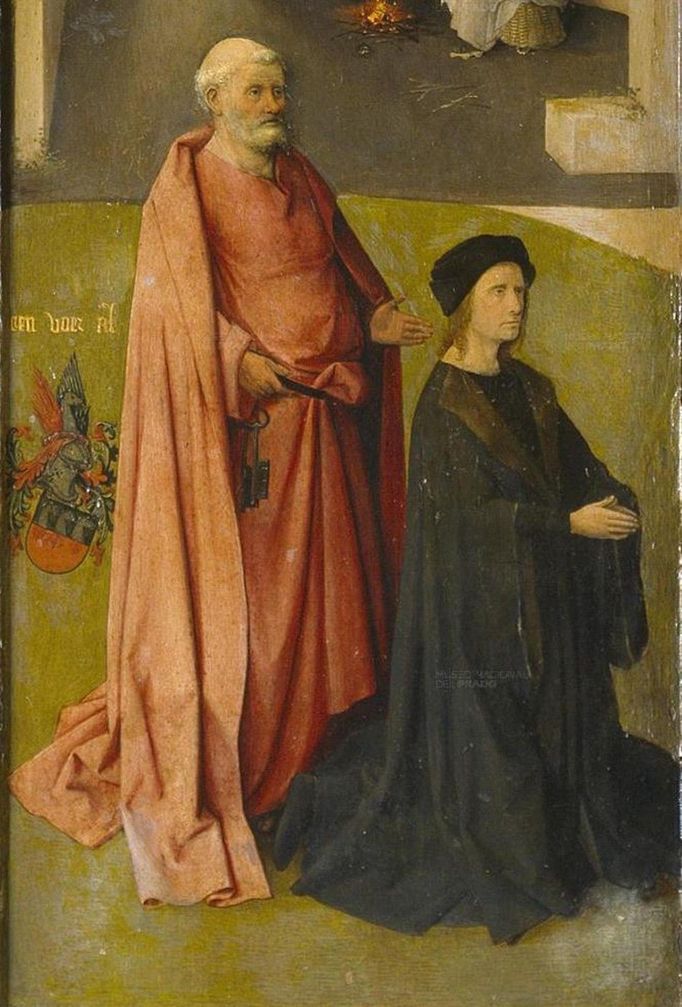 Detail z Boschova obrazu Klanění tří králů. Malba zachycující biblickou scénu má bohatou symboliku.