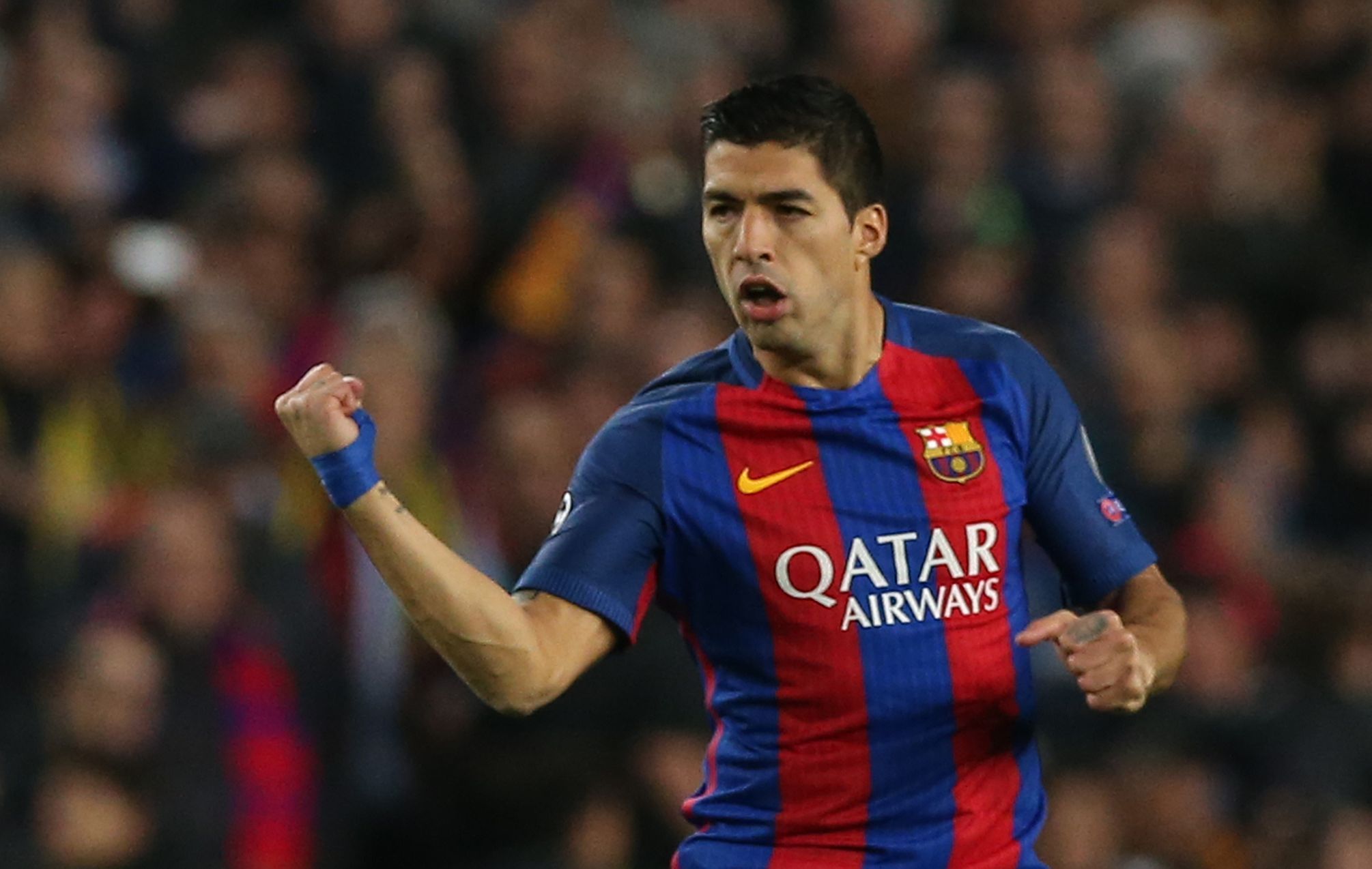 LM, Barcelona- Paris St Germain: Luis Suárez slaví gól na 1:0