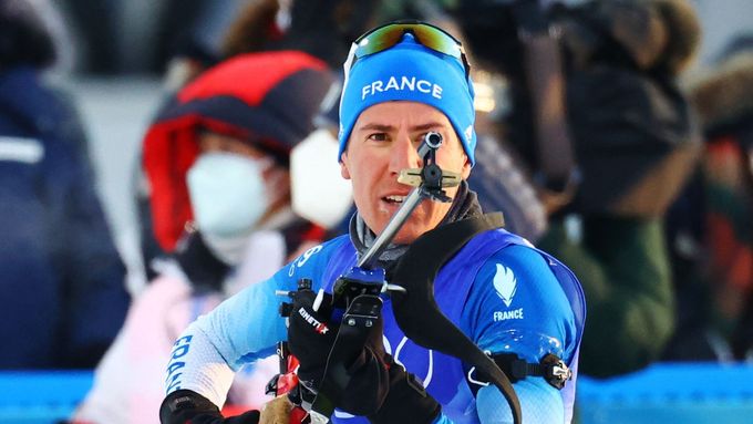 Francouzský biatlonista Quentin Fillon Maillet na olympijských hrách v Pekingu.