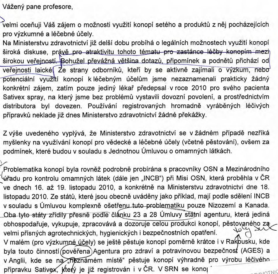 Konopí - dopis ministra Hegera děkanu Zimovi (2011)