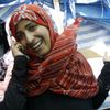 Jemenská politička Tavakkul Karmánová poté, co se dozvěděla o vítězství