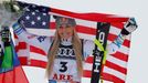 Alpine Skiing - FIS Alpine World Ski Championships - Women's Downhill - Are, Sweden - February 10, 2019 - Gold medalist Slovenia’s Ilka Stuhec and bronze medalist Lindsey