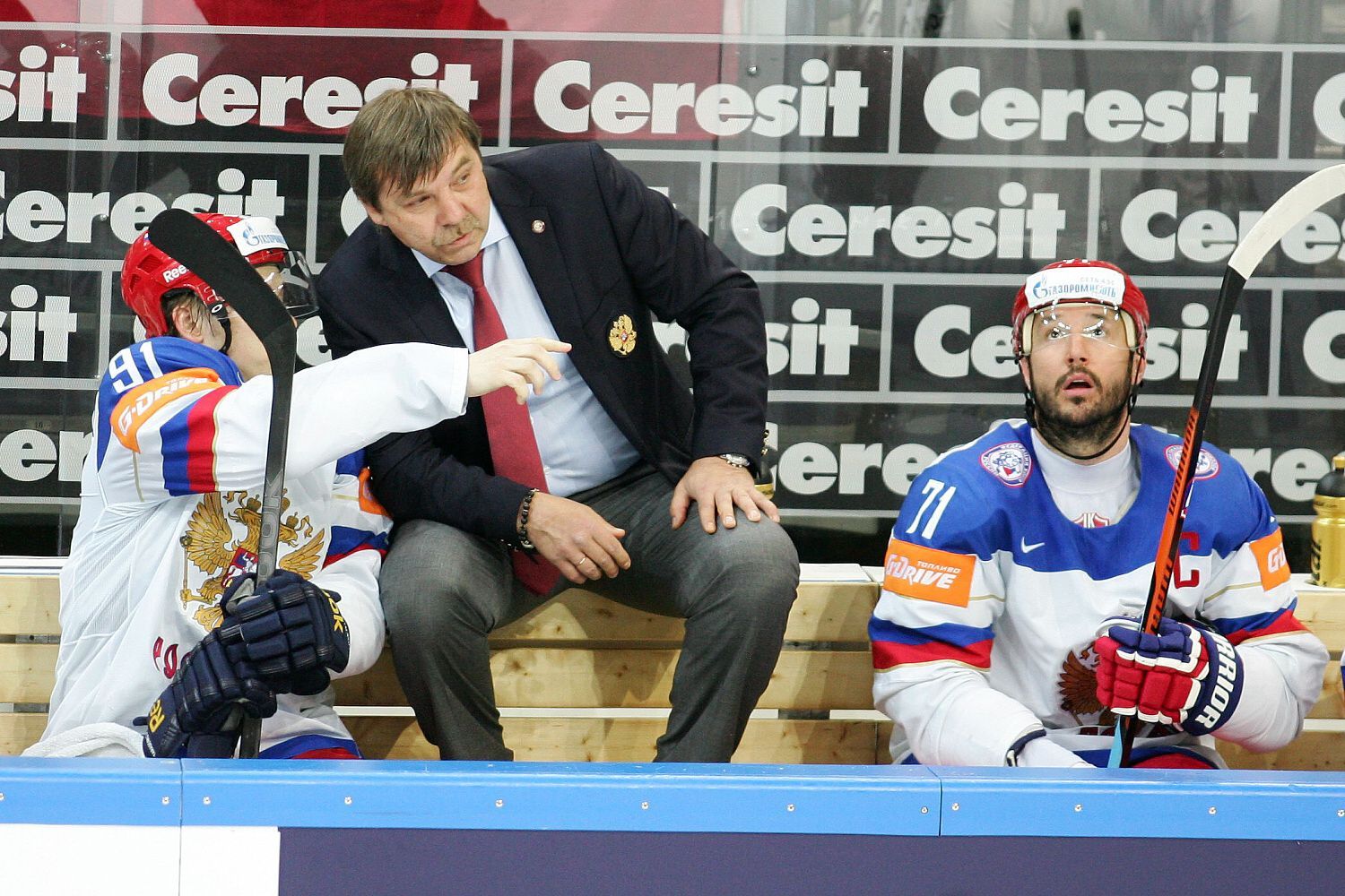 MS 2015, finále Kanada-Rusko: Vladimir Tarasenko, Oleg Znarok a  	Ilja Kovalčuk
