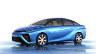 Toyota FCV koncept - představa největší světové automobilky o voze využívajícím k výrobě elektřiny pro svůj elektromotor vodíkové palivo. Sériový vůz má být hotov zhruba za dva roky.