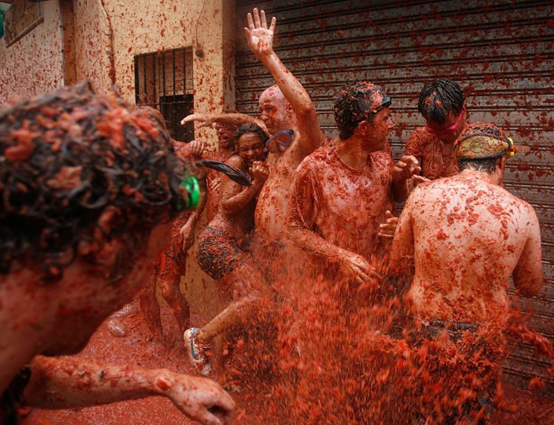 Rajčatová bitva Tomatina ve Španělsku