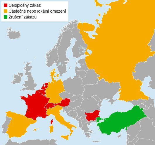 Mapa do cody - zahalování v Evropě