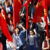 People march with flags during May Day demonstrations in Istanbul
