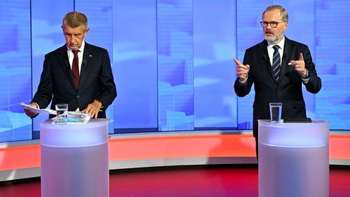Andrej Babiš a Petr Fiala v předvolební debatě TV Nova.