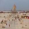 A view of the Playa and the Man during the Burning Man 2014 &quot;Caravansary&quot; arts and music festival in the Black Rock Desert of Nevada