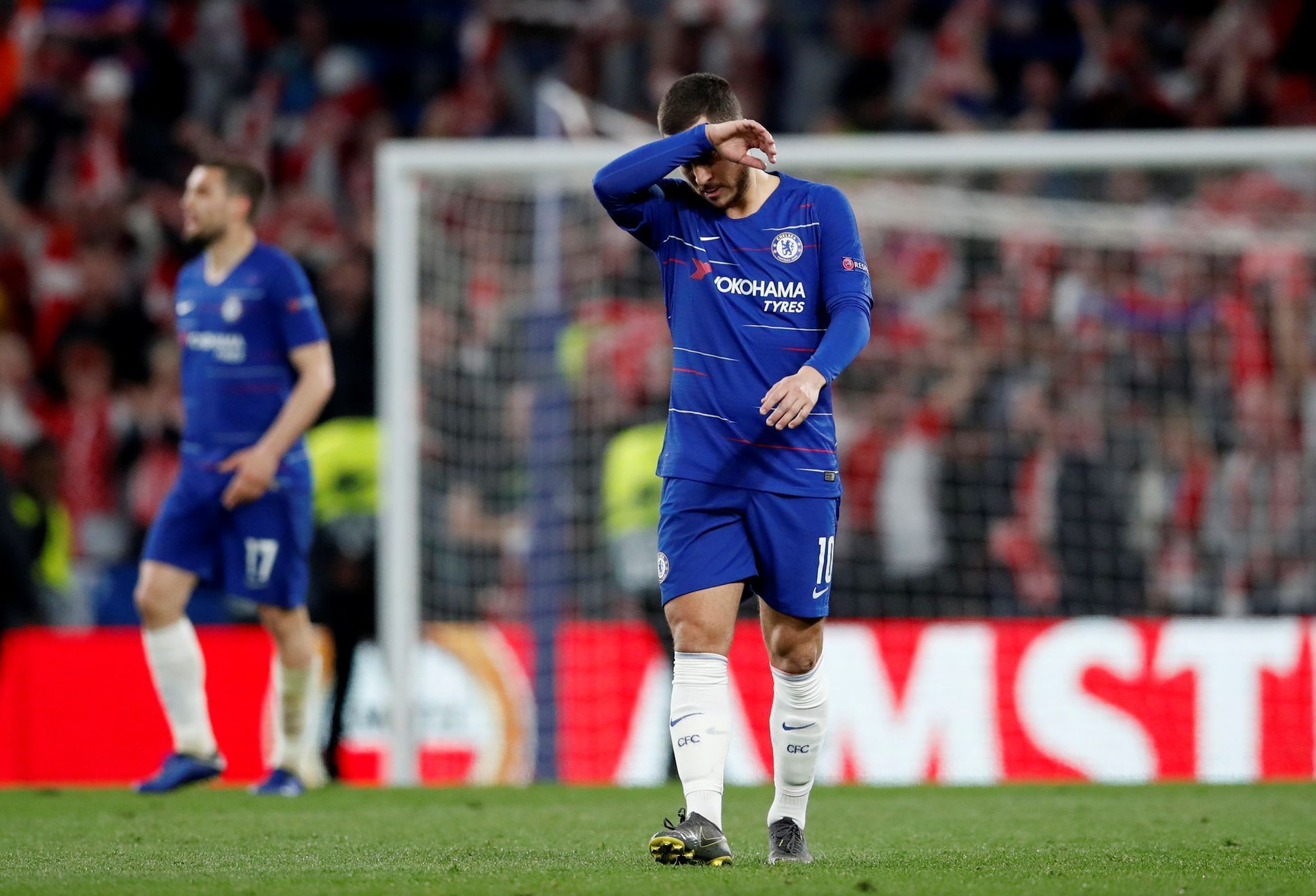 fotbal, odveta čtvrtfinále Evropské ligy, Chelsea - Slavia, Eden Hazard po inkasovaném gólu