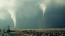 A rare photograph of two tornadoes over the Great Plains. United States, Western. Credit: NOAA Legacy Photo; OAR/ERL/Wave Propagation Laboratory.