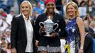 Martina Navrátilová, Serena Williamsová a Chris Evertová na US Open