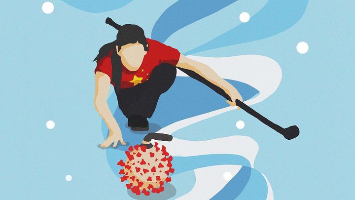 Foto: Curling s virem. V Česku visí plakáty čínského umělce, kritizují olympiádu; Zdroj foto: Badiucao