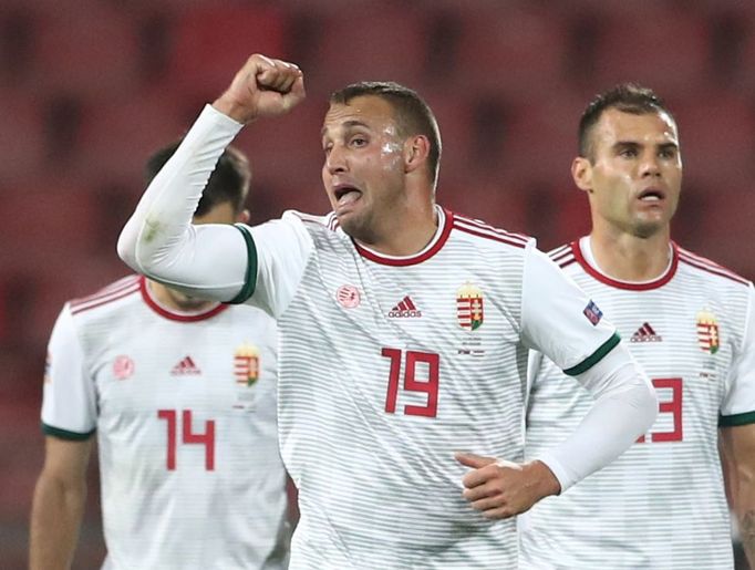 Soccer Football - UEFA Nations League - League B - Group 3 - Serbia v Hungary - Rajko Mitic Stadium, Belgrade, Serbia - October 11, 2020  Hungary's Norbert Konyves celebr