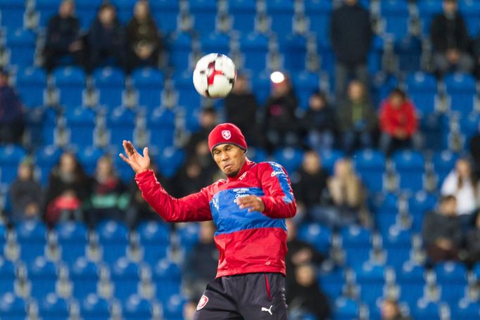 Trénink české fotbalové reprezentace v Ostravě před zápasem proti Ázerbájdžánu. Theo Gebre Selassie