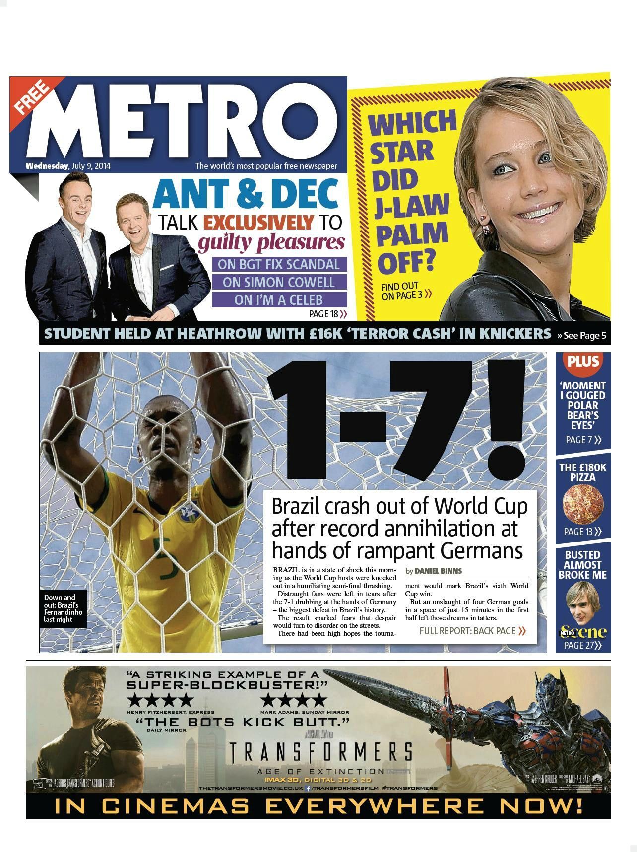 Fotbal - Titulní strany novin - Velká Británie: Metro