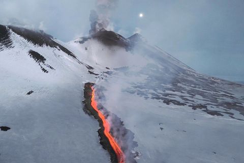 Etna, sopka, erupce, sníh, láva, Zahraničí, Itálie