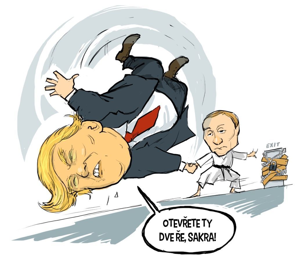 Putin Trump judo kresba