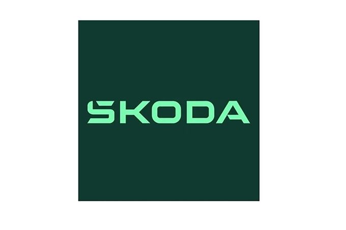 Logo společnosti Škoda Auto a.s. v roce 2024. Ilustrační koláž.