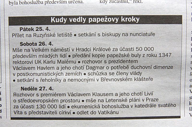 Návštěvy papeže v novinách