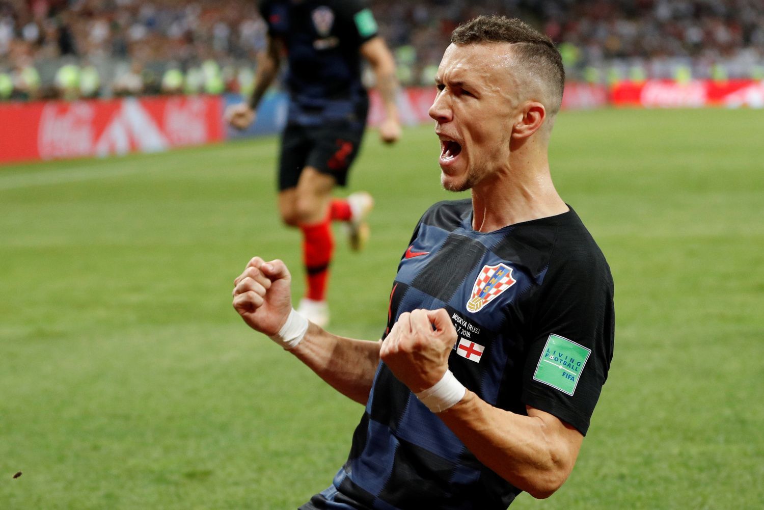 Ivan Perišič slaví gól v semifinále MS 2018 Chorvatsko - Anglie